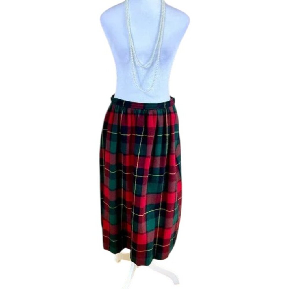 Blassport Skirt Wool Plaid Vintage Red Green Multi Pockets (12)
